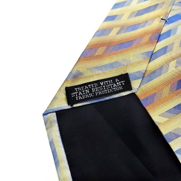Van Heusen Woven Wide Yellow Blue Abstract Silk Tie - Picture 4 of 7